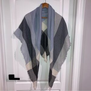 Oversized Plaid Blue & Grey Shawl Scarf